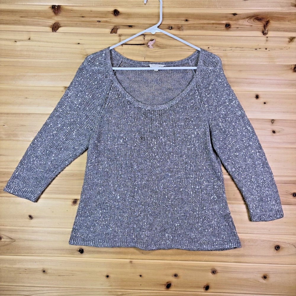 Eileen Fisher Sweater Womens Medium Karma Shimmer Metallic Silver Linen Blend